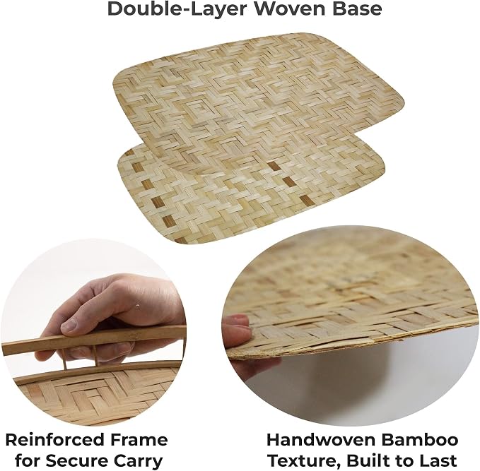 PEMAR Wicker Serving Trays w Handles,Rectangular Hand-Woven Lap Trays,Bamboo Bedroom Trays,Cabin Trays for Foods & Drinks. Decorative Trays for Coffee Tables,Breakfast,Dinners,Bed Eating. 2 Pack Set - Image 7