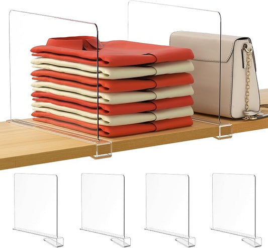 HBlife 12 Inches Tall [Extra Tall Version] Clear Shelf Dividers, 4 Pack Purse Organizer for Closet Perfect for Sweater, Shirts, Handbags in Bedroom and Kitchen, Acrylic Bookshelf for Organization by HBlife