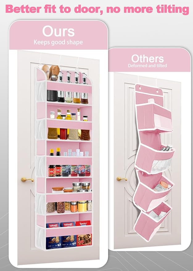 TAHAVICE Over the Door Organizer with Clear PVC Windows & 10 Mesh Pockets | 5-Tier Hanging Storage, Cute Closet Organizer for Makeup, Perfume, Toys, Perfect Pink Room Decor for Girl - Image 2