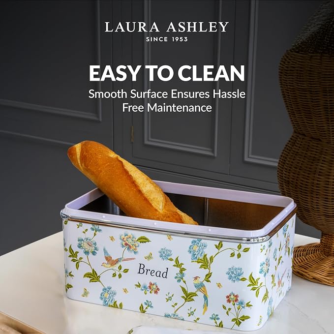 Laura Ashley Elveden White Large Bread Box for Kitchen Countertop,Breadbox | Durable Bread Storage Container, Food Grade Metal Bread Bin, Removable Lid, Keep Bread Fresh, Rust Resistant, Easy to Clean - Image 3