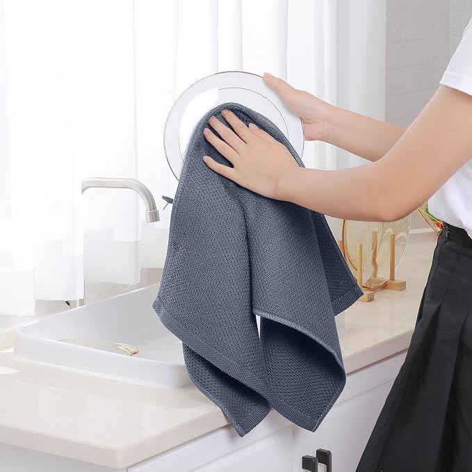Homaxy 100% Cotton Waffle Weave Kitchen Towels, 10-Pack, Dark Grey | Ultra Soft Absorbent Dish Towels, Quick Drying Cleaning Towels, 13 x 28 Inches - Image 4
