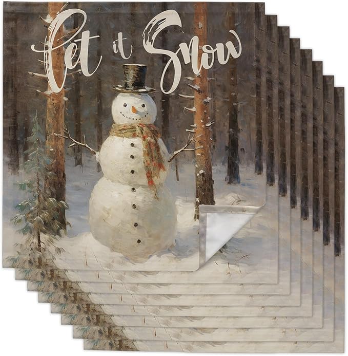 Christmas Cloth Napkins Set of 8, Xmas Tree Snowman Let Snow Oil Painting Dinner Napkins Cloth Washable, Cocktail Napkins Reusable for Wedding, Party, Birthday (20"x20") by Unknown