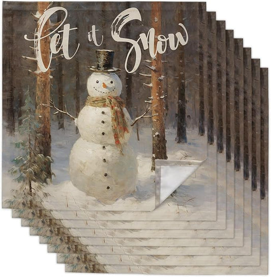 Christmas Cloth Napkins Set of 8, Xmas Tree Snowman Let Snow Oil Painting Dinner Napkins Cloth Washable, Cocktail Napkins Reusable for Wedding, Party, Birthday (20"x20") by Unknown