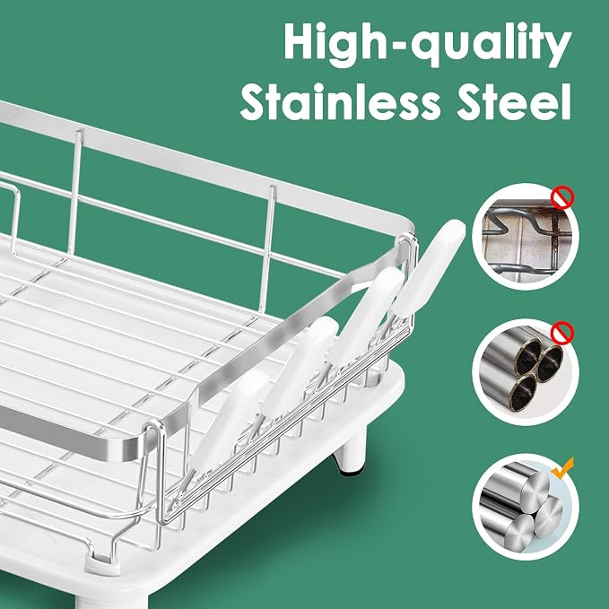 MOUKABAL Stainless Steel Dish Drying Rack for Kitchen Counter, White Silver | 13×17 Large Capacity/Drainboard with Rotating Spout/Removable Cup & Utensil Holders/Fast Drainage/Countertop Dish Drainer - Image 7