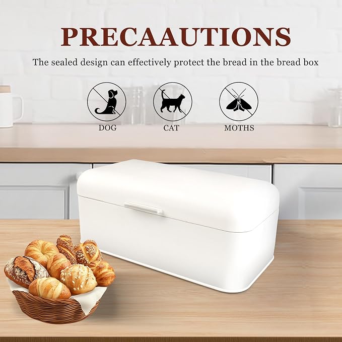 ENLOY Extra Large White Bread Box for Countertop, Stainless Steel Bread Storage Bin, Vintage Bread Box, Large Capacity Bread Keeper Holds Large Loaves - Image 4