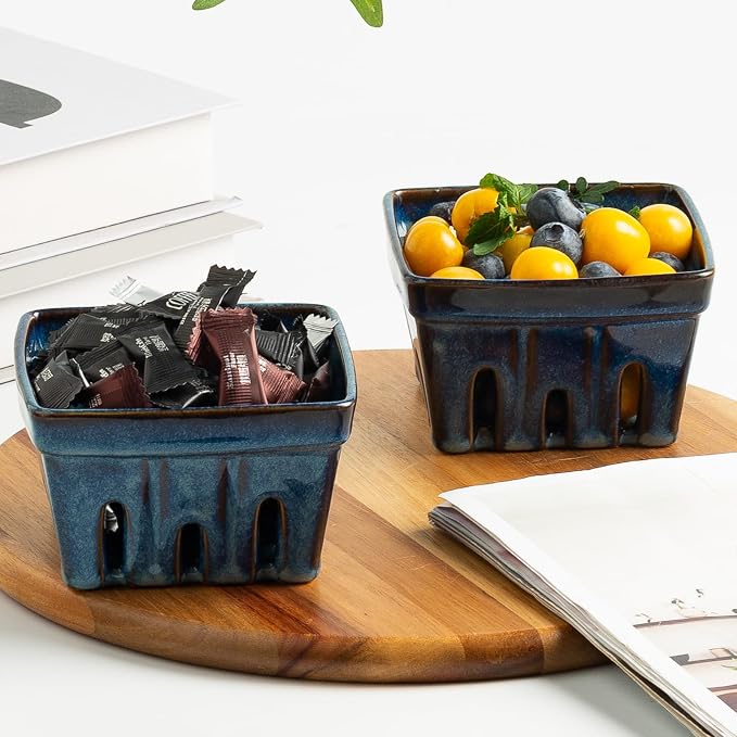 Ceramic Berry Basket, 4.2" Colander Set of 2 with Holes | Drainage holes help excess water flow away after washing berries, grapes, cherries, tomatoes, and fresh fruit - Image 7
