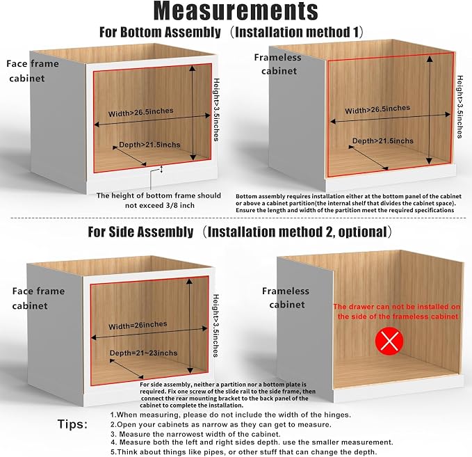 26''W x 21''D x 3''H Pull Out Cabinet Drawer Soft Close Slide Out Wood Organizer for Kitchen, Finished, Bottom and Side Assembly (Wood Drawer Part Width is 25inch) - Image 4