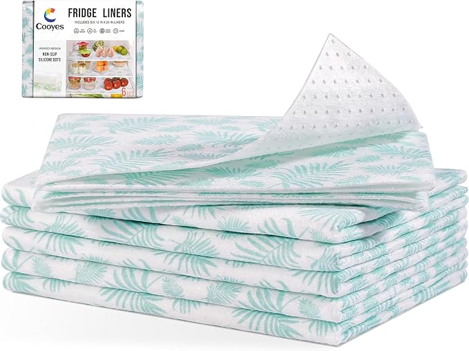Cooyes Absorbent Refrigerator Liners, Non Slip Shelf Liner for Drawers & Kitchen Cabinets, Cloth Material Keep Produce Fresh Longer, Machine Washable, 17.7" * 24", 6 Pack by Cooyes