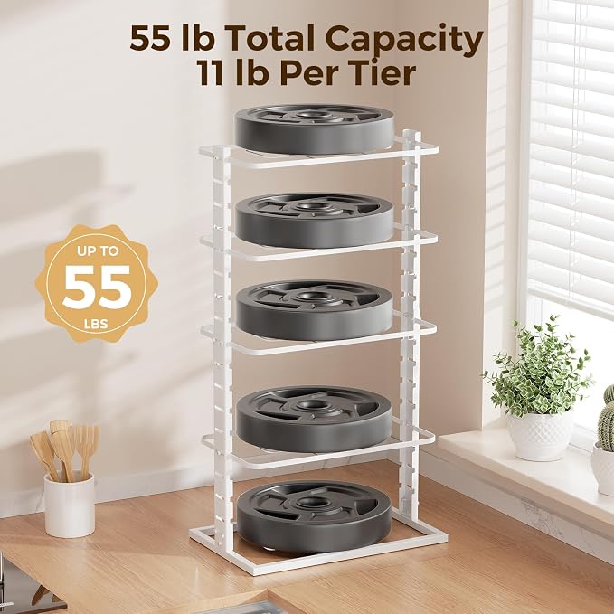LAMU Pots and Pans Organizer Under Cabinet, 5 -Tier Dual-Pillar Design | Adjustable All-Metal Rack Stores Pots, Pans And Lids in Cabinets, on Countertops or Under Sinks, Holding Up to 55 Lb White - Image 6