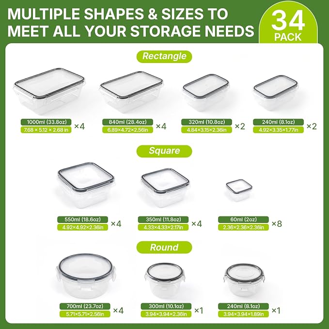 68 PCS Food Storage Containers with Lids, Meal Prep Containers, Stackable Kitchen Set, Airtight & Leakproof, BPA-Free, Microwave/Dishwasher/Freezer Safe, Extra Labels & Pen - Image 2