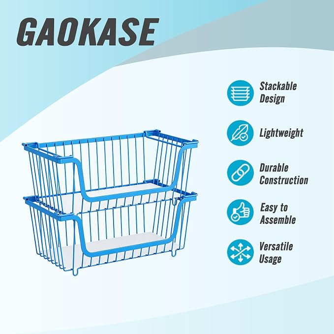 4 Pcs Stackable Wire Baskets for Pantry Organizers and Storage,blue, | Vegetable Fruit Basket for Countertop,Kitchen Storage Metal Baskets,Produce Potato Onion Storage Bin, - Image 4