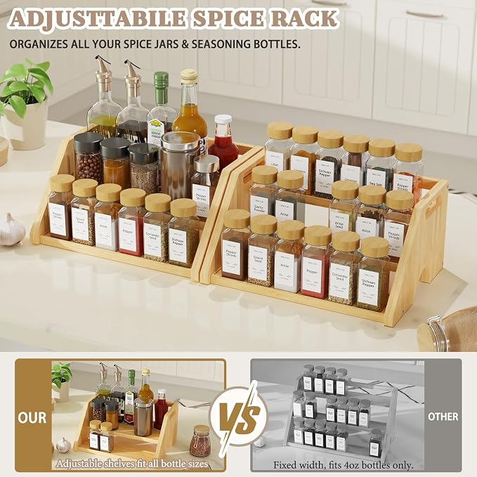 Bamboo Spice Rack Organizer -3-Tier Spice Rack for Countertop,Cabinet Spice Rack Organizer for 18 Spice Jars(4oz)，Step Shelf(Yellow) - Image 4