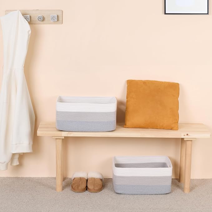 MiniArk Large Storage Baskets for Organizing, 17 x 13 x 7.5” Closet Shelf Baskets for Clothes Blanket Towels, Baby Nursery, Toy Bins Box, Woven Rope Baskets, 4 Packs Gradient Grey - Image 6