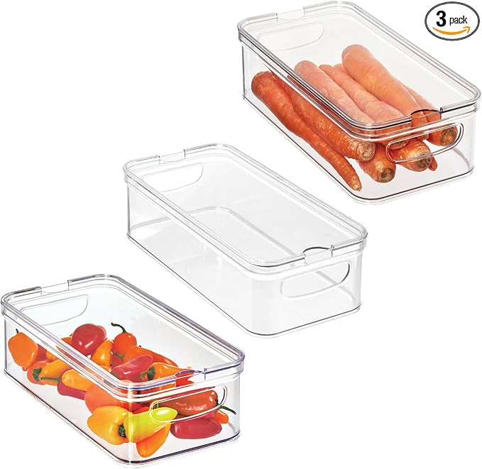 iDesign Stackable Fridge Organizer Bins with Lids for Fresh Produce - Set of 3 - Clear by iDesign