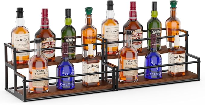 THYGIFTREE 2 Pack Liquor Bottle Display Shelf, 2 Tier Bar Shelf Stand for Liquor & Whiskey, Countertop Organizer Rack for Coffee Syrup, Olive Oil & Home Bar Storage by THYGIFTREE