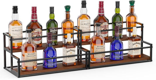 THYGIFTREE 2 Pack Liquor Bottle Display Shelf, 2 Tier Bar Shelf Stand for Liquor & Whiskey, Countertop Organizer Rack for Coffee Syrup, Olive Oil & Home Bar Storage by THYGIFTREE