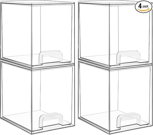 Vtopmart Clear Stackable Storage Drawers, 4 Pack Tall Plastic Organizers | Clear Pull-Out Drawers, Stackable Design for Skincare, Cosmetics, Beauty Supplies, Vanity, Bathroom, Cabinet and Countertop by Vtopmart