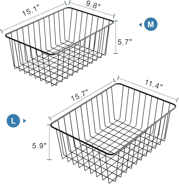Freezer Organizer Bins - For 16 Cu Ft Upright Freezer, 6 Pack Black | Wire Baskets 3 Large & 3 Medium Sizes, Slide-Out for Easy Access, Prevent Food Falling Out, Keep Stand-Up Freezer Organized - Image 7