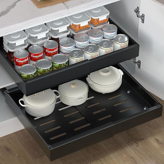 2 Pack Pull Out Cabinet Organizer, No Screw Adjustable Cabinet Drawers, Expandable(12.6"-20.47") Slide Out Drawers for Kitchen Cabinets, Cabinet Roll Out Shelves in Pantry or Bathroom, 16.54" Deep by Ostutry