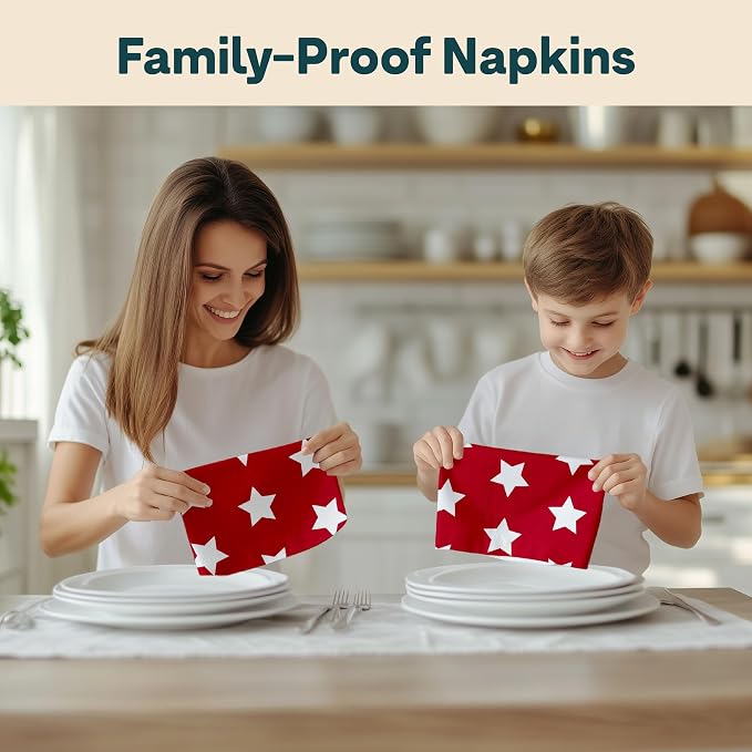 Patriotic Cloth Napkins | American Flag | Memorial Day, Independence Day Table Decorations | Absorbent, Washable, Reusable, Stain & Wrinkle Resistant | Made in America - 4pack - Image 6