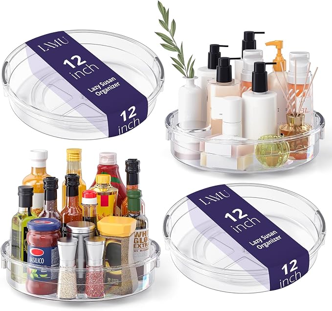 LAMU 4 Pack 12in Lazy Susan Organizer, Clear Lazy Susan Turntable for Cabinet, Refrigerator, Table Top, Kitchen, Bathroom, Pantry Organizers and Storage by YourHome-OrganizationHelper