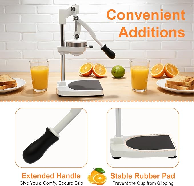 Manual Juicer, Commercial Stainless Steel Hand Press Citrus Juicer with Double Press Heads, Heavy Duty Orange Lemon Squeezer for Fresh Orange Lemon Pomegranate Watermelon, Silver - Image 8