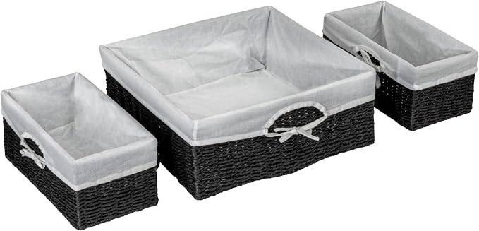 Household Essentials Wicker Basket Set, 3 Pieces, 1 Large and 2 Small Paper Rope Baskets for Storage and Organization - Image 5