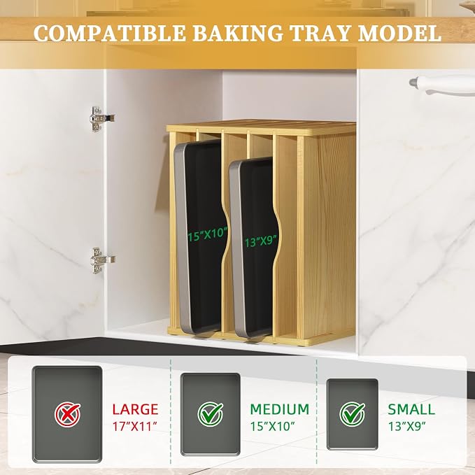 7 Tier Wood Tray Dividers for Cabinets, Cookie Sheet Organizer for Cabinet | Premium Wood, Multiple Sizes, Saving Space, Vertical Tray Dividers for Storing pans, Baking trays, Cutting Board - Image 5