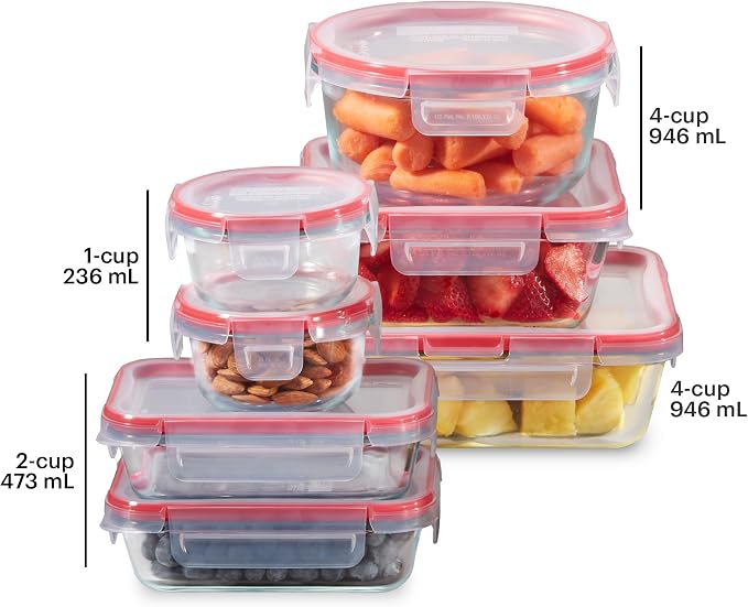 Pyrex Freshlock (7-Pack) Glass Food Storage Containers Set (1, 2, 4 Cup) | Meal prep containers with airtight locking lids, freezer, dishwasher, & microwave safe - Image 2
