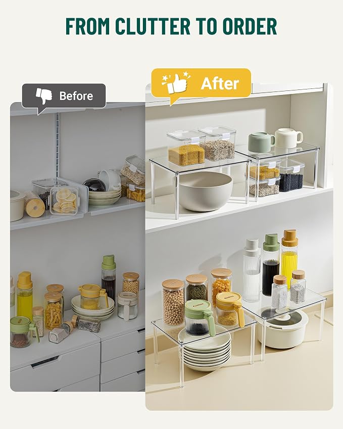 Acrylic Cabinet Organizer Set of 4, Stackable Spice Rack for Kitchen | Clear Shelf Organizer for Pantry, Cabinets, Countertops and Desks, Stackable Design Perfect for Spices and Small Items - Image 6