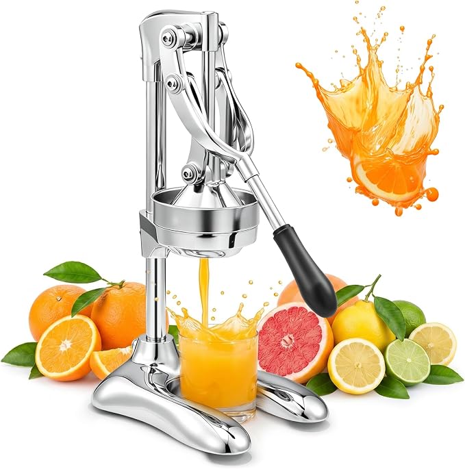 Stainless Steel Manual Citrus Juicer Heavy-Duty Lever Press | Strainer and Stable Countertop Base, Hand Juice Squeezer for Oranges, Lemons, Grapefruits, Cast Iron Juicer by Unknown