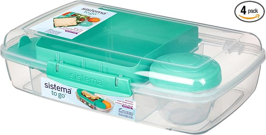 Sistema To Go 1.76L (3-Pack) Bento Box Food Storage Containers, School Lunch Boxes with Removable Dividers & Snack Pot, Freezer, Microwave, & Dishwasher-Safe, Assorted Colors, BPA-Free by Sistema