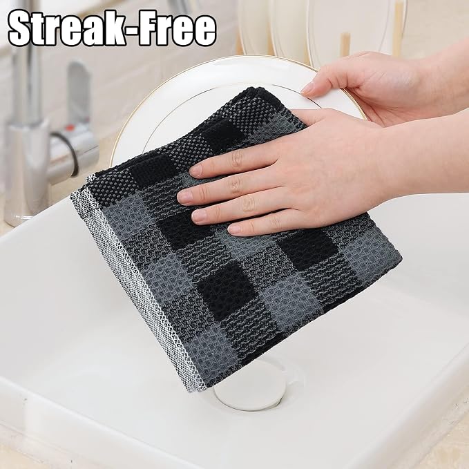 Homaxy Kitchen Towels and Dishcloths Set, 12" x 12" and 13" x 28", Set of 8 Bulk Cotton Waffle Weave Dish Towels, Super Soft Absorbent Hand Towels for Kitchen, Grey & Black - Image 4