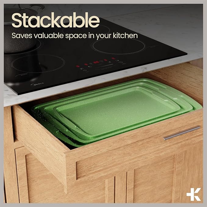 Green Marble 10-Piece Bakeware Sets, Nonstick Carbon Steel Baking Sheet & Pans, Stackable Space-Saving Bakeware, Dishwasher Safe, Stain-resistant, PFOAPFOSPTFE Free, Oven Safe Up To 450°F (230°C) - Image 6
