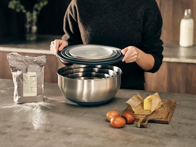 Joseph Joseph Prep&Store- Stainless Steel Mixing Nest Bowls with Lids, 8 piece Metal Bowl food Storage Set, Stainless Steel - Image 4
