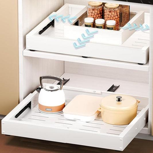 1 Pcs Pull Out Cabinet Organizers, Width (12"-19") and Depth (17"-23") Expandable With 3 Slides, No Drill Slide out Drawers Adhesive Film or Nail Cabinets Without Lip in Kitchen, Bathroom by MakfonerCabinetOrganizer
