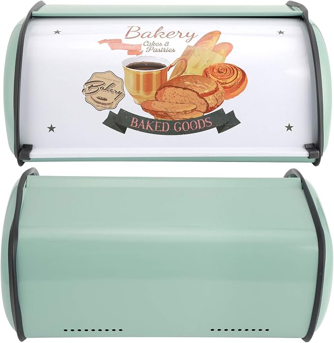Roll Top Bread Box for Kitchen Counter - Metal Bin Retro Food Storage Container, 13"x9.4"x5.9" (Green) - Image 4