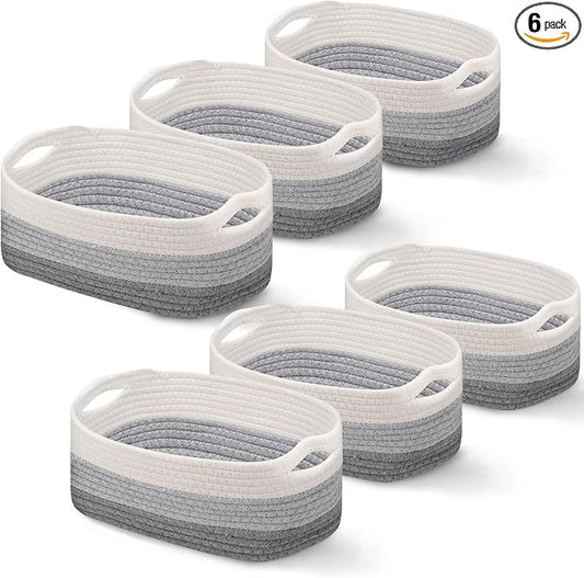 Sawysine 6 Pcs Storage Baskets Bulk for Organizing Cotton Rope Woven Basket with Handles for Gift Cloth Shelves Blanket Toys Living Room(Gray and White) by Sawysine