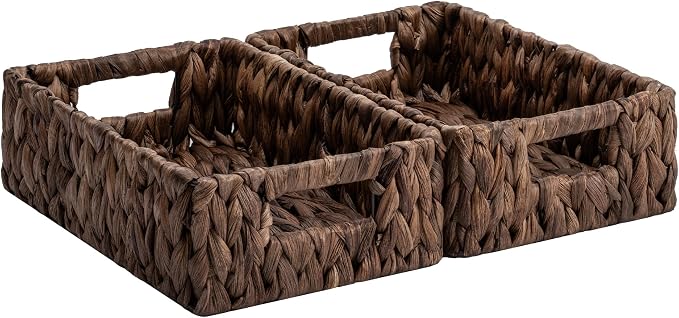 StorageWorks Wicker Baskets for Storage,Rectangle Basket,Brown Basket,2Pack | Hyacinth Dark Brown Wicker Basket, Wicker Storage baskets for Organizing, Wicker Storage Baskets for Shelves,11¼" x 7½" x 3½" by StorageWorks
