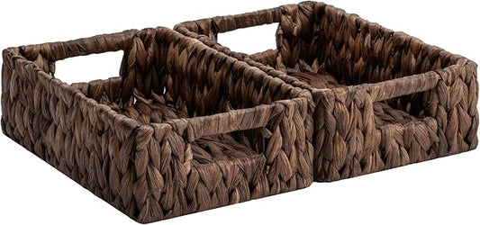 StorageWorks Wicker Baskets for Storage,Rectangle Basket,Brown Basket,2Pack | Hyacinth Dark Brown Wicker Basket, Wicker Storage baskets for Organizing, Wicker Storage Baskets for Shelves,11¼" x 7½" x 3½" by StorageWorks