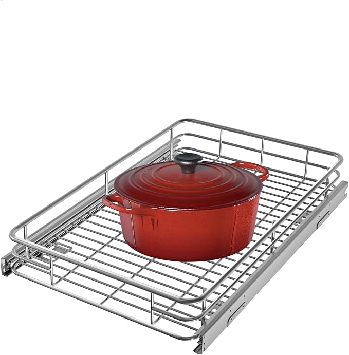 Cabinet Pull Out Shelves 14" W x 21" D, Chrome-Plated Steel | Heavy-Gauge Wire Kitchen Cabinet Organizer, 100 lbs Capacity, Ball-Bearing Glides, Min 15" Opening, Under Sink Organizer by JOWBOOW