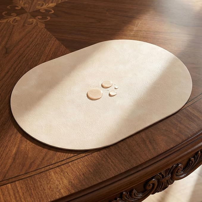 Placemats, Oval Placemats 2mm Ultra Thick Faux Leather Table Mats, Heat Resistant Waterproof Wipeable Dining Mats for Kitchen Table, Set of 8, Beige - Image 6