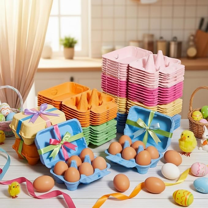 Rtteri 48 Pieces Colored Paper Pulp Egg Cartons 2 x 3 Colorful Style Vintage Blank Egg Cartons for Fresh Duck Quail Storage Kitchen Family Farmhouse - Image 2
