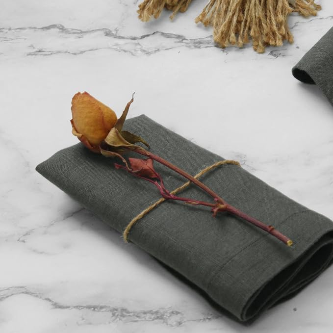 100% French Pure Linen Cloth Dinner Table Napkins Machine Washable Stone Washed 15x15 Inch Set of 4 Charcoal Black - Image 4