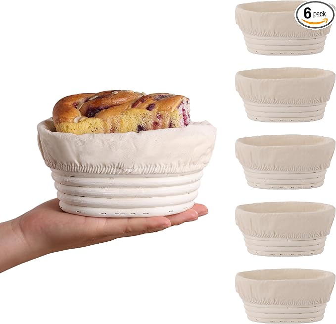 KONGDY 6 Pcs Banneton Bread Proofing Basket Oval Sourdough Bread Basket | (6.7x4.7x3in) Mini Bread Proofing Basket with Liner Professional & Home Bread Baking Supplies (Small Oval) by KONGDYExploreNewLife