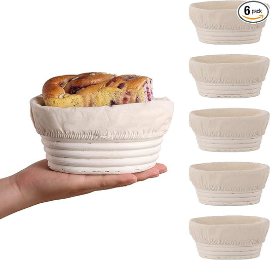 KONGDY 6 Pcs Banneton Bread Proofing Basket Oval Sourdough Bread Basket | (6.7x4.7x3in) Mini Bread Proofing Basket with Liner Professional & Home Bread Baking Supplies (Small Oval) by KONGDYExploreNewLife