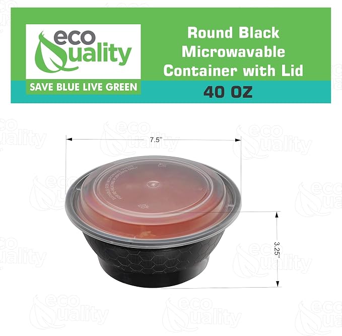 Meal Prep Containers 40oz Round Bowls with Lids, Disposable Food Storage Bento Box, Microwavable, Premium Bowl, Stir Fry, Ramen, Soup | Lunch Box | BPA Free | Freezer / Dishwasher Safe (Black, 150) - Image 3
