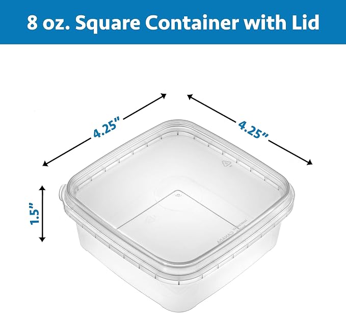 8 oz 20 Pack Square Clear Deli Containers with Lids Disposable BPA Free Square Plastic Food Storage Containers with Lids Airtight for Meal Prep Take Out Kitchen - Image 5