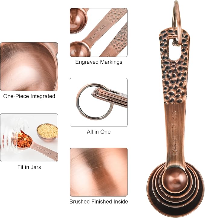 Measuring Cups and Spoons Set 10, Copper Measuring Cups and Spoons Set for Baking & Kitchen, Metric & US Stainless Steel 4 Measure Cups and 5 Spoons with Leveler - Image 6