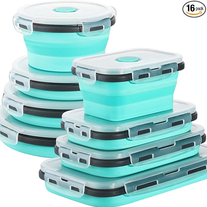 Sudaya 16 Pack Collapsible Food Storage Containers With Lids, Collapsible Storage Containers Sets Silicone Collapsible Bowls For Camping, RV Accessories, Travel Trailer Must by Sudaya